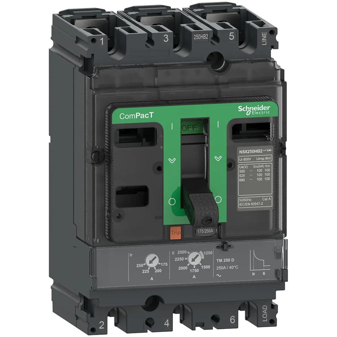 Schneider NSX250H 3 Pole Molded Case Circuit Breaker, 70 kA-anco